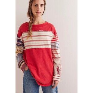 Free People We The Free Mackenzie Tee Tunic Top Striped Printed Slouchy S 284273